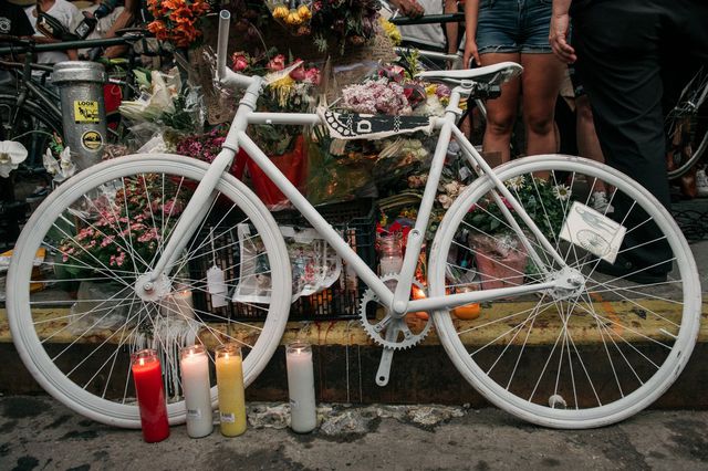 A ghost bike belonging to cyclist Robyn Hightman, who was killed on 6th Avenue this summer